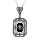 Sunray Camphor Glass and Jet Genuine Diamond Filigree Pendant Sterling Silver - FP-377-SRJ