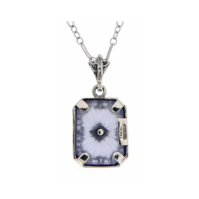 Blue Crystal Camphor Glass with Diamond Center Filigree Sterling Silver Pendant - FP-378-BLUE-D