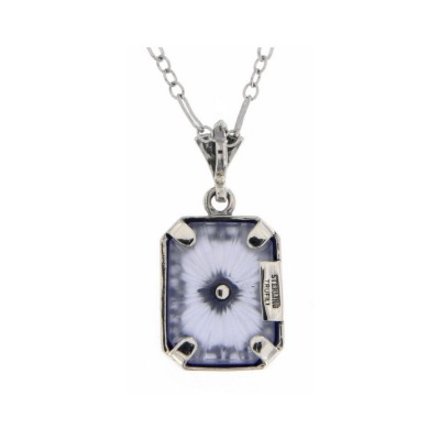 Blue Crystal Camphor Glass with Diamond Center Filigree Sterling Silver Pendant - FP-378-BLUE-D Blue Crystal Camphor Glass with Diamond Center Filigree Sterling Silver Pendant - FP-378-BLUE-D