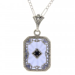 Blue Crystal - Camphor Glass - Sapphire Filigree Sterling Silver Pendant