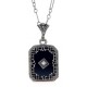 Art Deco Style White Topaz and Black Onyx Pendant with 18 Chain - Sterling Silver - FP-378-O-WT