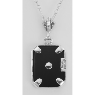 Art Deco Style Diamond and Black Onyx Pendant with 18 Chain - Sterling Silver - FP-378-O-D