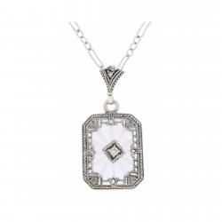 Art Deco Style Diamond and Camphor Glass Crystal Pendant - Sterling Silver