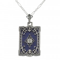 Unique Blue Lapis Filigree Pendant with Diamond - Sterling Silver