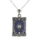 Unique Blue Lapis Filigree Pendant with Diamond - Sterling Silver - FP-38-L