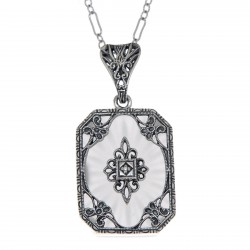 Art Deco Sunray Camphor Glass pendant w/ diamond - Sterling Silver