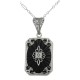 Art Deco Style Black Onyx Filigree Diamond Pendant - Sterling Silver - FP-383-SR-O