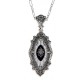 Sunray Camphor Glass and Jet Genuine Diamond Filigree Pendant Sterling Silver - FP-389-SRJ