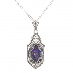 Black Opal triplet Filigree Pendant in Sterling Silver