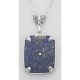 Fleur de Lis Design Blue Lapis and Diamond Pendant with Chain Sterling Silver - FP-41-L