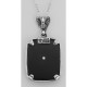 Fleur de Lis Design Onyx and Diamond Pendant with Chain Sterling Silver - FP-41-O