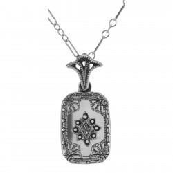 Crystal and Diamond Pendant with Chain - Sterling Silver
