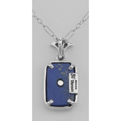 Beautiful Blue Lapis Filigree Pendant w/ Diamond - Sterling Silver - FP-52-L