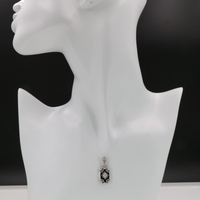14kt White Gold Diamond and Black Onyx Filigree Pendant - FP-52-O-WG