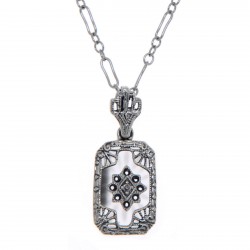 Sunray Pattern Camphor Glass / Diamond Pendant - Sterling Silver