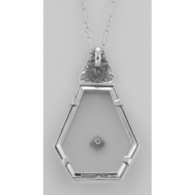 Art Deco Style Camphor Glass Filigree Pendant Diamond  Chain Sterling Silver - FP-528-CR