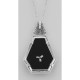Art Deco Style Black Spinel Filigree Pendant Diamond  Chain - Sterling Silver - FP-528-O