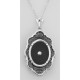 Art Deco Style Black Onyx and Diamond Filigree Pendant w/ Chain Sterling Silver - FP-535-O