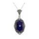 Antique Victorian Style Blue Lapis Filigree Diamond Pendant - Sterling Silver - FP-549-L