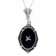 Antique Victorian Style Black Onyx Filigree Diamond Pendant - Sterling Silver - FP-549-O