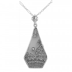 Camphor Glass Crystal Filigree Pendant w/ Diamond - Sterling Silver