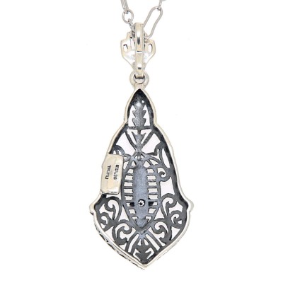 Art Deco Style Filigree Pendant w/ genuine diamond gemstone - Sterling Silver - FP-58-D