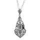 Art Deco Style Filigree Pendant w/ genuine diamond gemstone - Sterling Silver - FP-58-D
