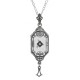 Art Deco Style Sunray Crystal Dangle Filigree Diamond Pendant Sterling Silver - FP-582-SR