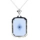 Vintage Style Filigree Pendant w/ blue colored pressed glass crystal diamond center- Sterling Silver - FP-583-BLUE