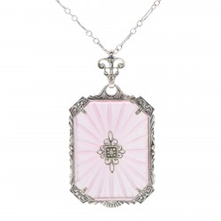 Filigree Pendant Pink Sunray Crystal w/ Diamond Center - Sterling Silver
