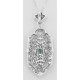Art Deco Style Filigree Emerald Pendant - Sterling Silver - FP-59-E