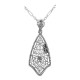 Art Deco Style Filigree Pendant w/ Diamond - Sterling Silver - FP-63-D