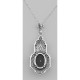 Art Deco Style Black Onyx Diamond Pendant with Chain - Sterling Silver - FP-654-O