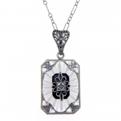 Crystal / Oynx Camphor Glass Filigree Diamond Pendant Sterling Silver