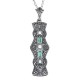 Art Deco Style Emerald and White Topaz Pendant - Sterling Silver with Chain - FP-924-E