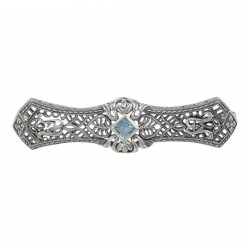 Art Deco Style Blue Topaz Filigree Bar Pin Brooch - Sterling Silver Art Deco Style Blue Topaz Filigree Bar Pin Brooch - Sterling Silver
