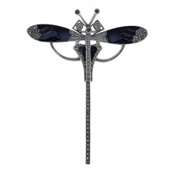 Fine Art Deco Style Marcasite Garnet  Enamel Dragonfly Pin - Sterling Silver