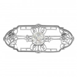 ONLY 1 IN STOCK - Art Deco Style Genuine White Topaz Filigree Pin / Brooch - Sterling Silver