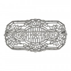 Antique Style Filigree Brooch - Pin with 3 Diamonds - Sterling Silver