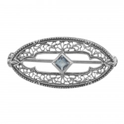 Antique Style Filigree Pin / Brooch with Genuine Blue Topaz Sterling Silver
