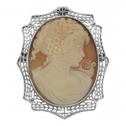 Victorian Style Italian Handcarved Cameo Pin or Pendant - Sterling Silver