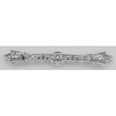 Classic Antique Style Filigree Bar Pin / Brooch w/ CZ - Sterling Silver - FPN-232-CZ