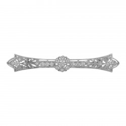 Classic Antique Style Filigree Bar Pin / Brooch w/ CZ - Sterling Silver