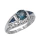 Art Deco Style Filigree London Blue Topaz and Sapphire Accents 14kt White Gold - FR-118-LBT-WG