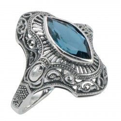 Victorian Style 1.5 Carat London Blue Topaz Filigree Ring - Sterling Silver Victorian Style 1.5 Carat London Blue Topaz Filigree Ring - Sterling Silver