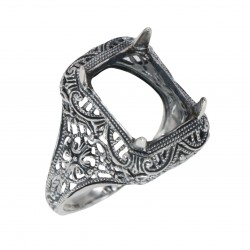 Art Deco Semi Mount Filigree Ring will hold 10 x 12mm Octagon Shaped Gemstone - Sterling Silver