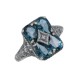 Art Deco London Blue Topaz with Diamond Filigree Ring - Sterling Silver - FR-237-LBT