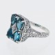 Art Deco Style London Blue Topaz with Diamond Accent Filigree Ring - Sterling Silver - FR-237-LBT