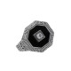 Art Deco Style Octagon Shape Black Oynx Ring with White Topaz Center - Sterling Silver - FR-474-WT