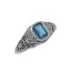 Victorian Style London Blue Topaz Filigree Ring Floral Design Sterling Silver - FR-67-LBT